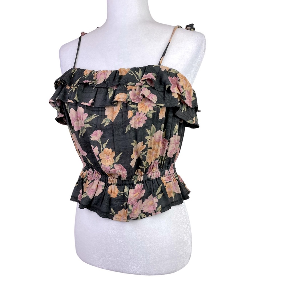 Clearance NEW Floral Peplum Crop Top Spaghetti Straps Charcoal Pink Size Medium - Picture 8 of 8